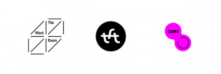The Work Room logo, TanzFaktur Cologne logo, CROWD logo